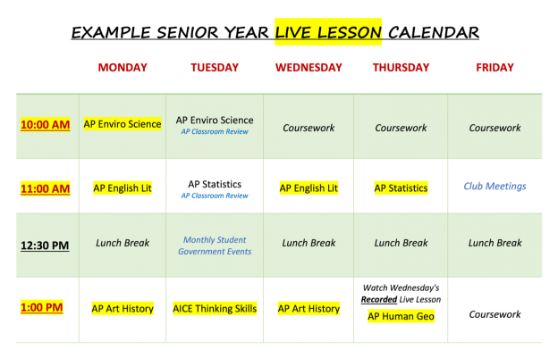 Sample of Jett's weekly schedule