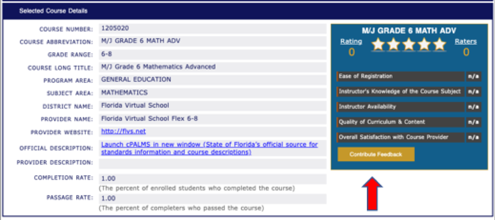 DOE Student Feedback Image with arrow showing where to find Contribute Feedback button.