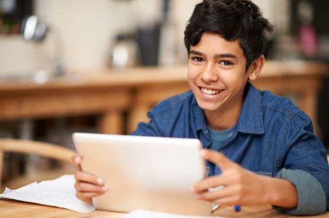 Student working with laptop.