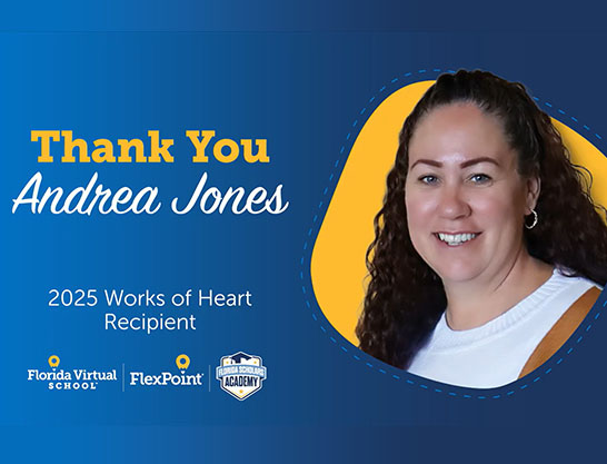 Andrea Jones, 2025 Works of Heart Recipient recognition graphic.
