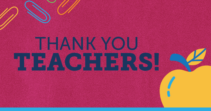 Red graphic with the text thank you teachers
