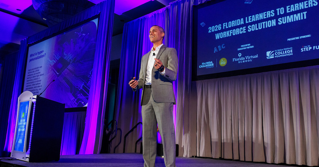 Florida Virtual School’s Sam Verghese discusses the role of education in a changing workforce during a statewide summit June 23 in Tampa.